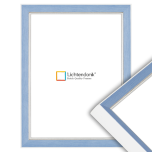 650-0xx Fotolijst Louvre – Lichtblauw – Zilveren randje - Witte zijkant