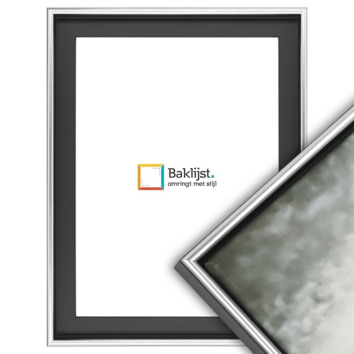 600-024 Baklijst Lucca - Halfrond Profiel - Zwart met  zilver